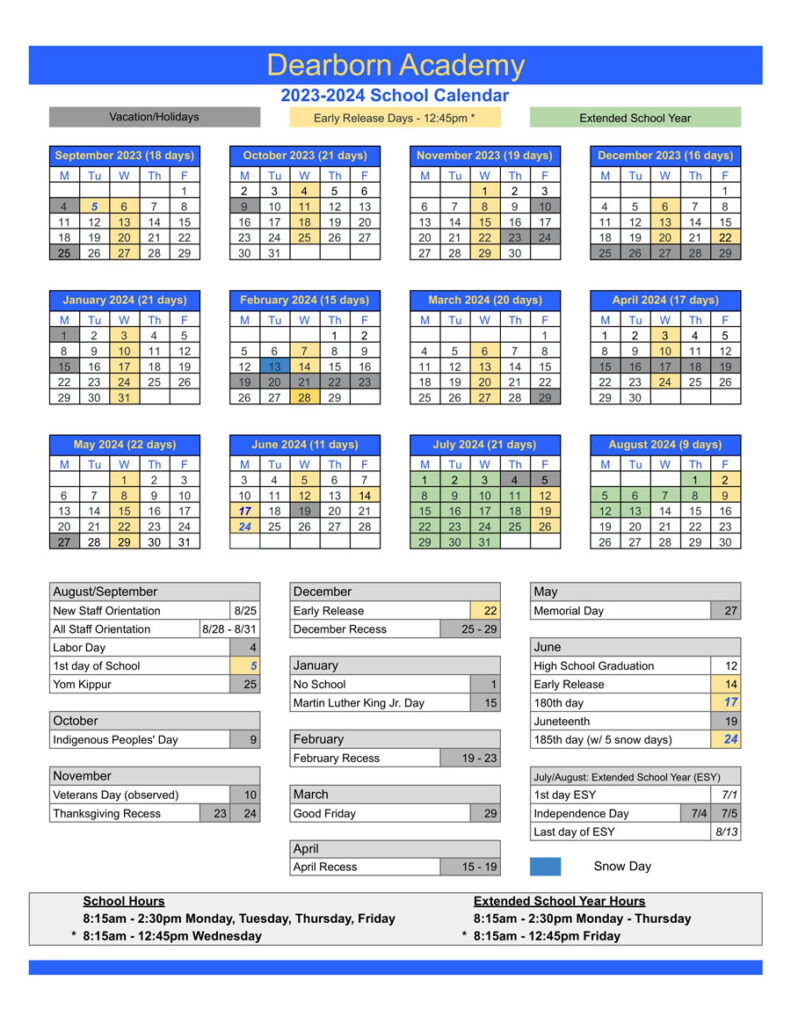 Updated 2023-24 Dearborn school calendar